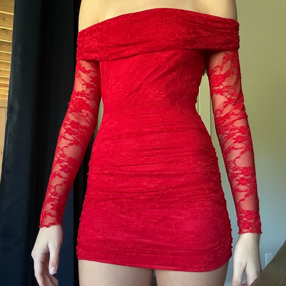 Red Off-Shoulder Lucy in the Sky Dress